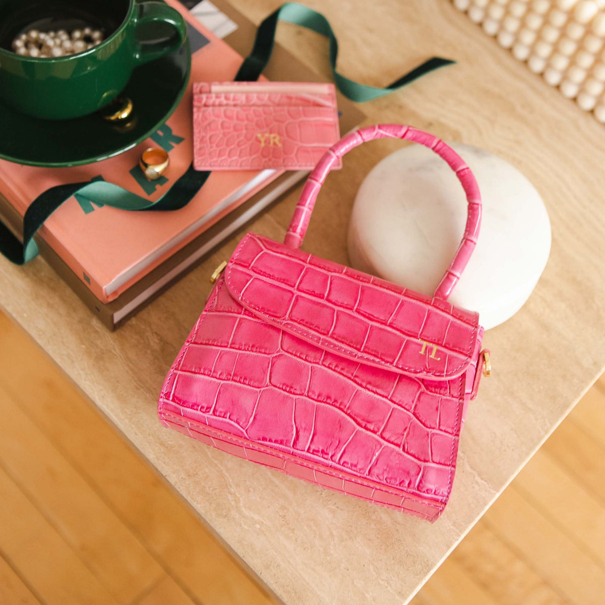 Pink croc bag best sale