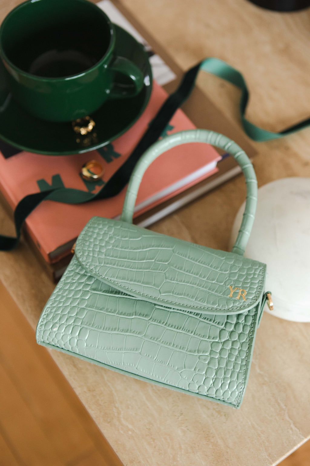 LA Pistachio Croc Leather Grab Bag