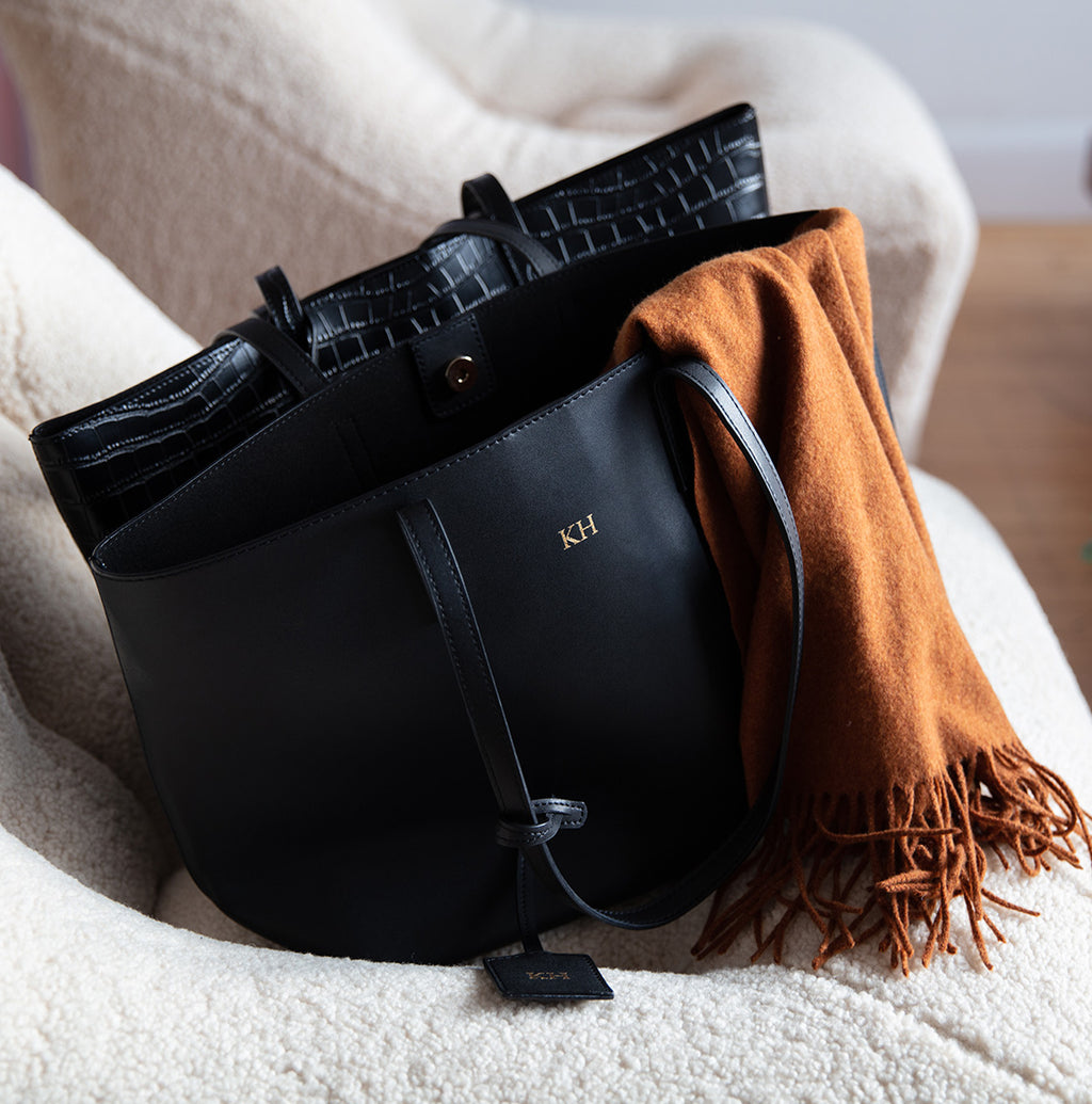 'Stockholm' Black Smooth Leather Tote Bag