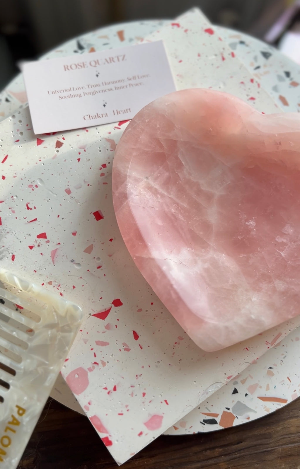 Rose Quartz Crystal Heart Bowl | Large