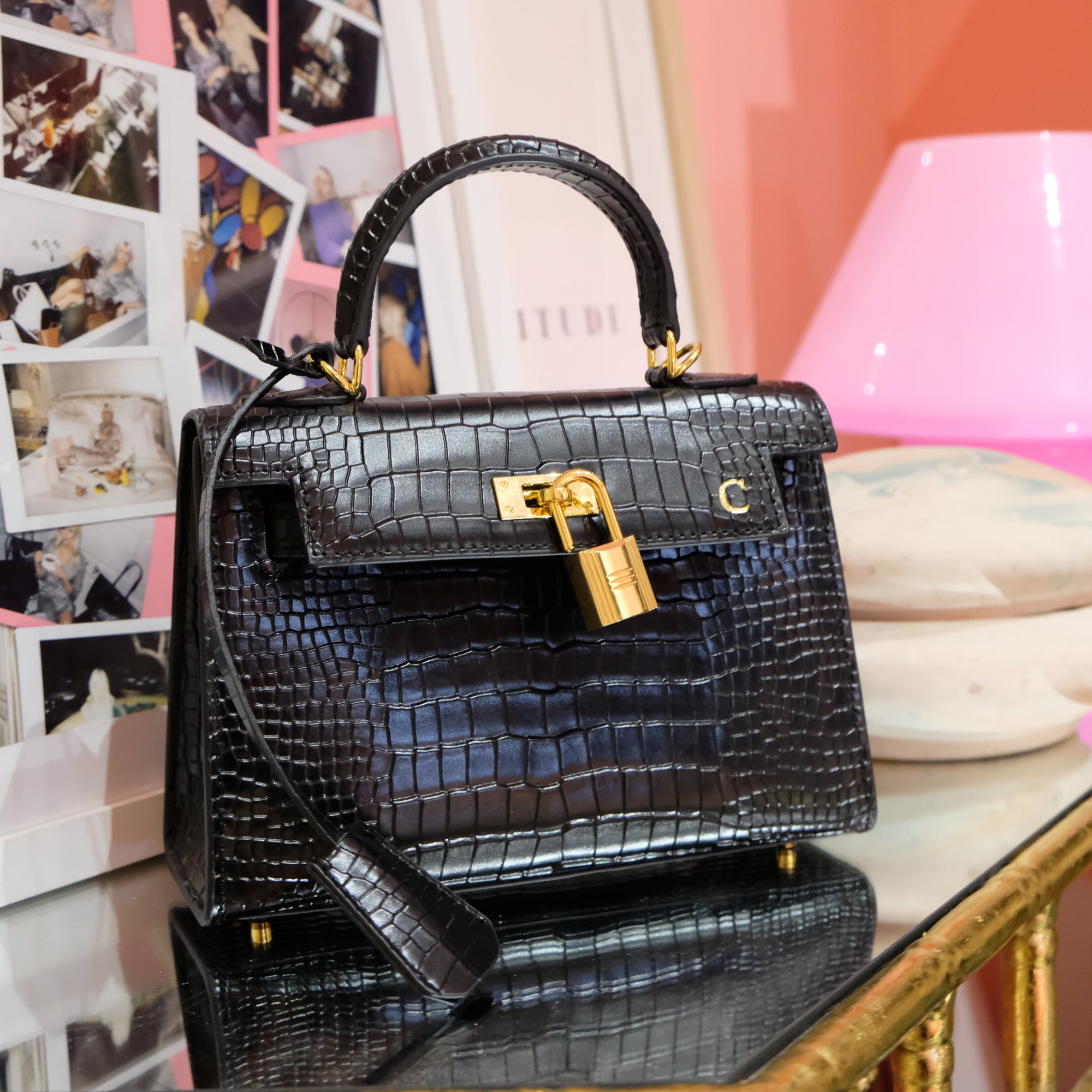 'Monaco' Black Leather Mini Bag – Azurina