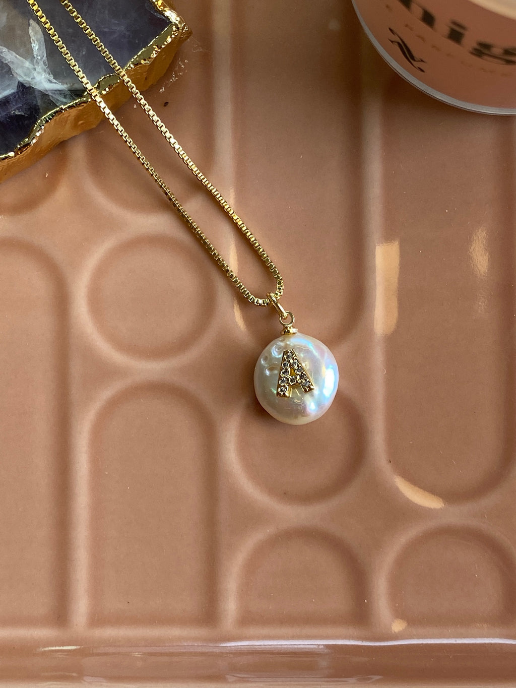 Mykonos Pearl Initial Necklace | A