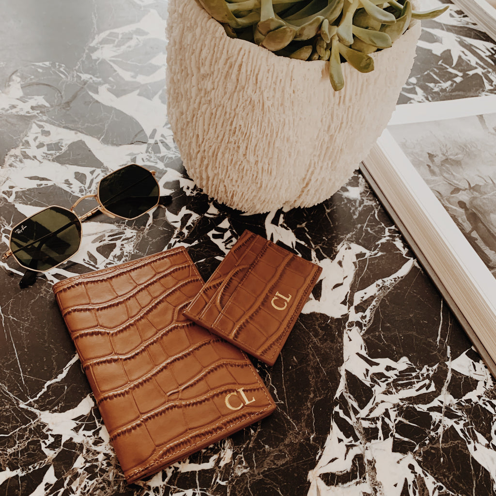 Tan Croc Leather Passport Cover