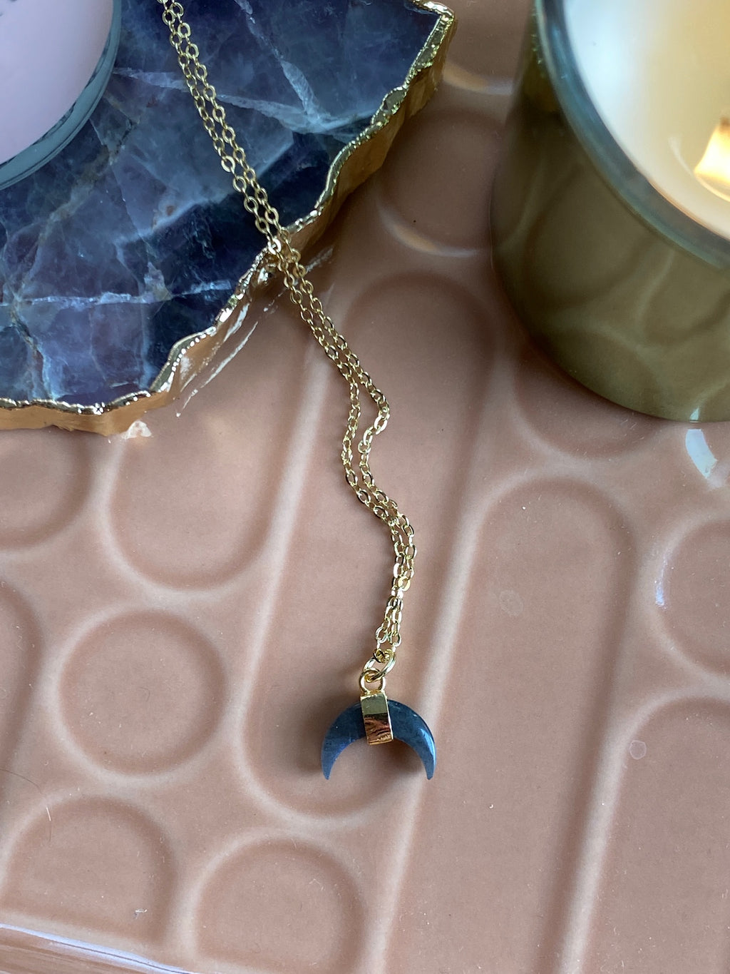 Crescent Moon Crystal Necklace | Labradorite