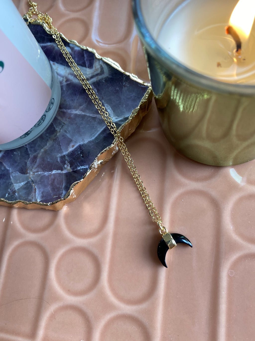 Crescent Moon Crystal Necklace | Onyx