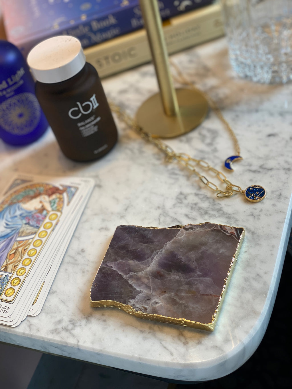 Amethyst Crystal Coasters with Gold Edge, Square, Set of 2