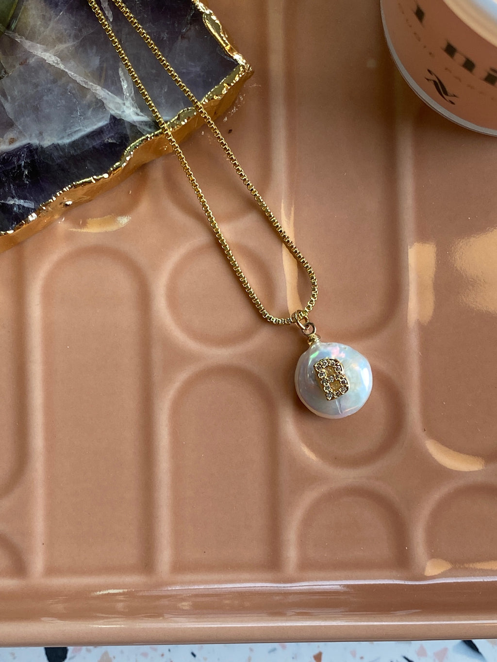 Mykonos Pearl Initial Necklace | B